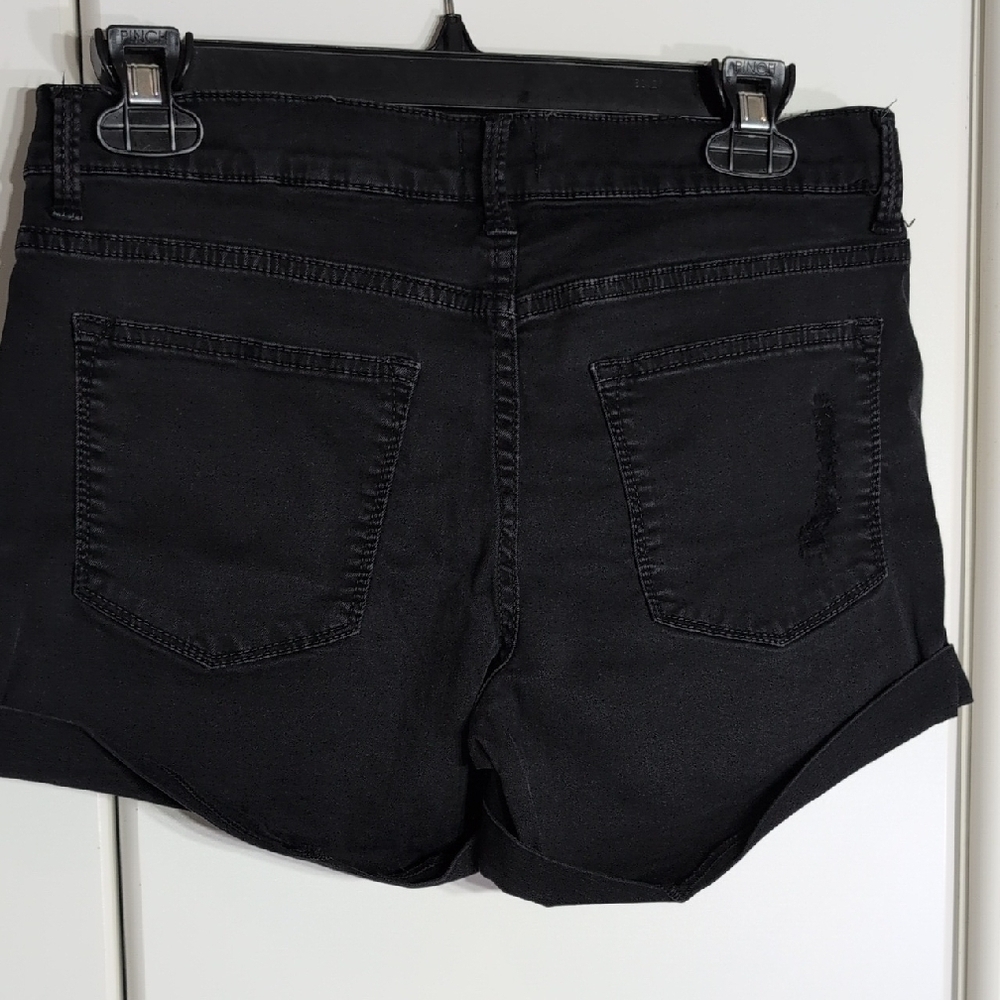Sneak Peek Dark Jean Shorts with Ripped Accents - Picture 6 of 10